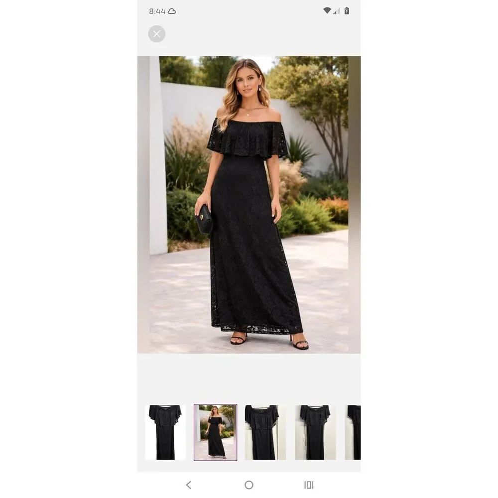 2X Ellen Weaver Black Lace Lined Off Shoulder Maxi Dress Wedding Cruise Party